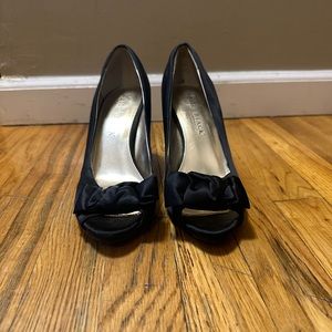 Black satin heels